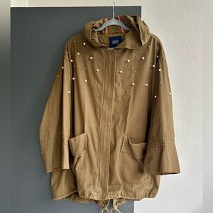 Zara Olive Pearl-Embellished Hooded Jacket